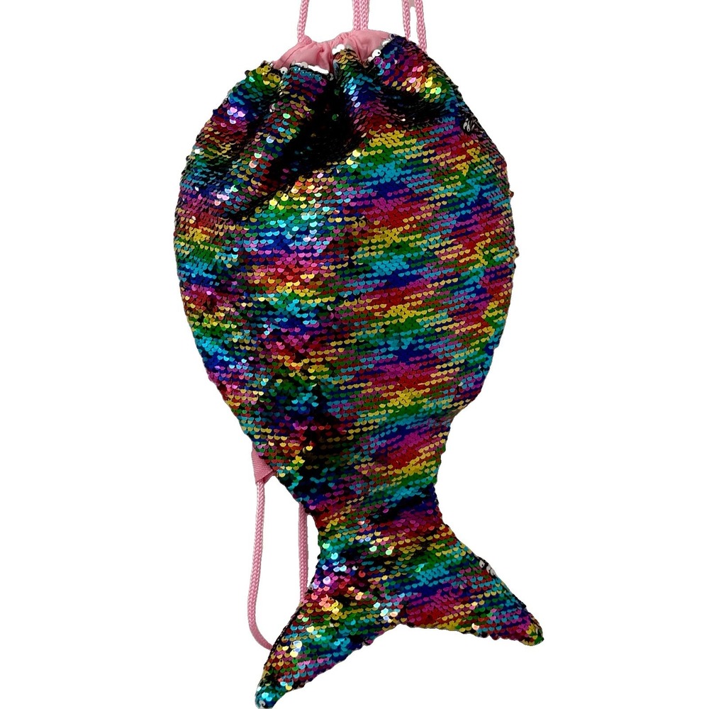 Rainbow Sequin Mermaid Tail Drawstring Backpack Sequin Novelty Bag Vacation Pool
